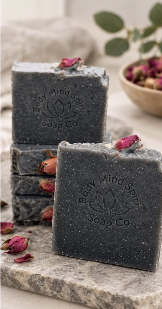 Charcoal Rose and Tallow Soap + Rose Quartz Crystal